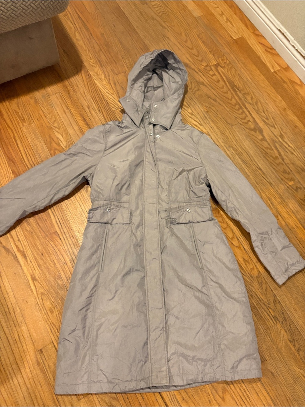 Kenneth Cole Light Gray Hooded Puffer Coat